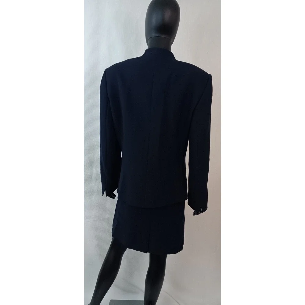 Kasper ASL Womens Skirt Suit Set Navy Blue Lime Green Trim Size 16 Blazer Skirt